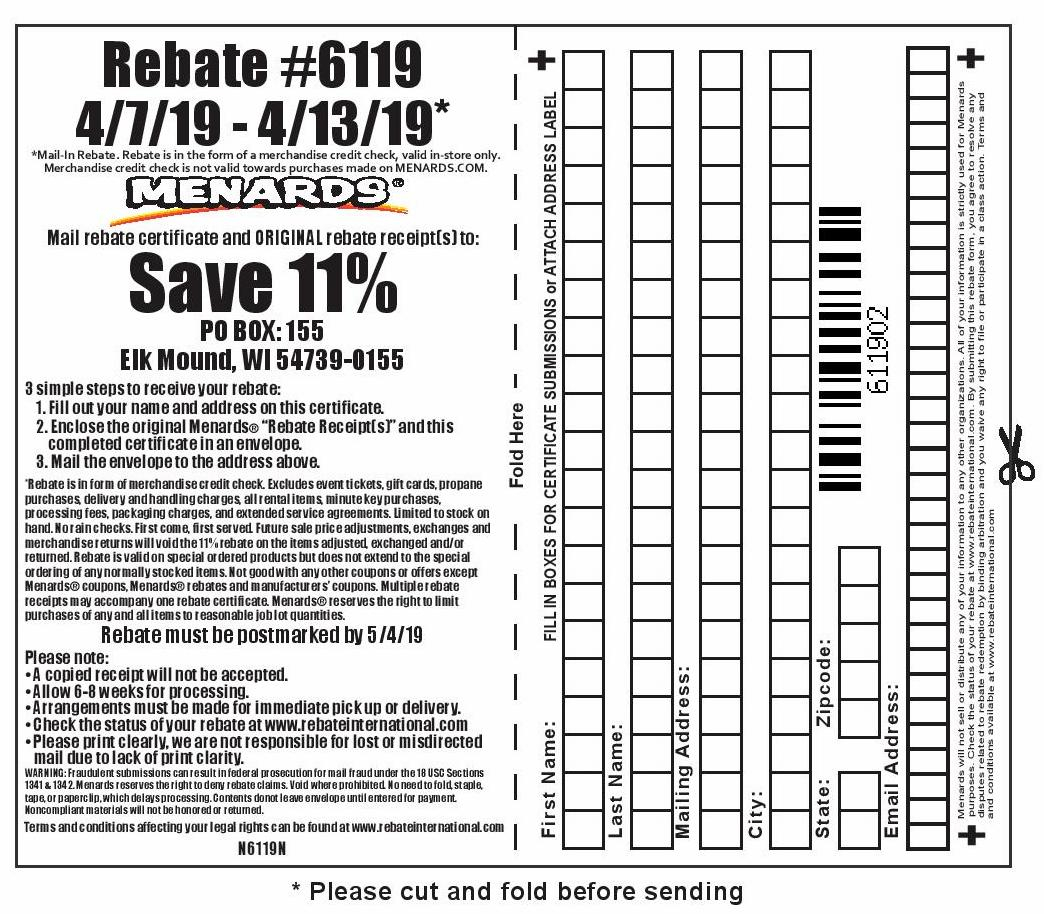 Expired Menards Rebate Form 5066