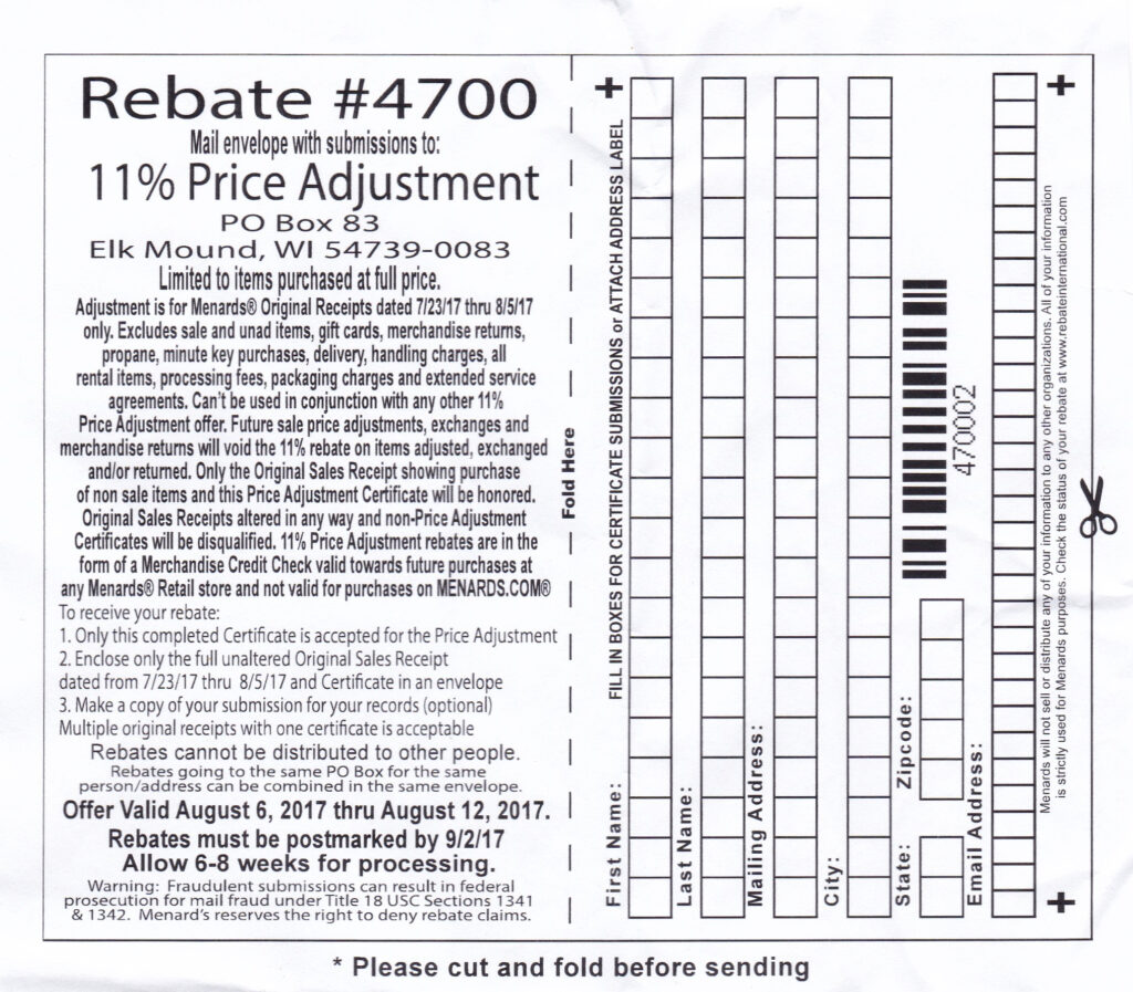 Menards Price Adjustment Rebate Form 7 7 2024
