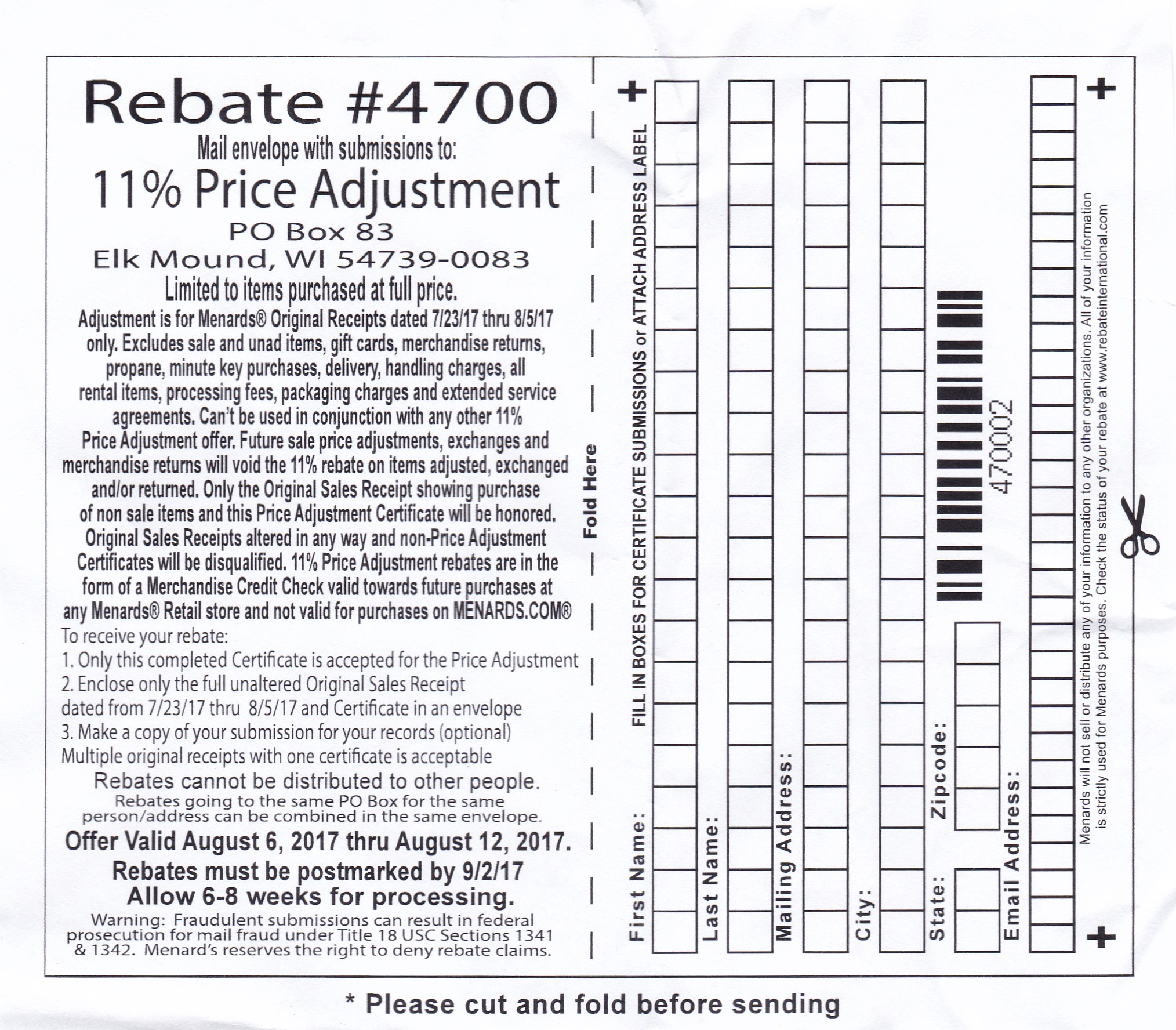 Menards Price Adjustment Rebate Form 7 7 2022