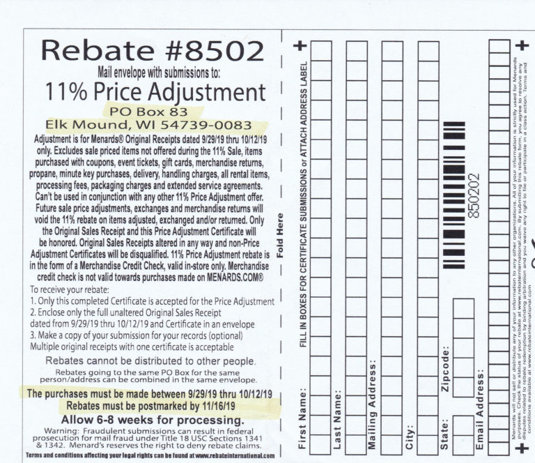 Menards Price Adjustment Rebate Form April 2022