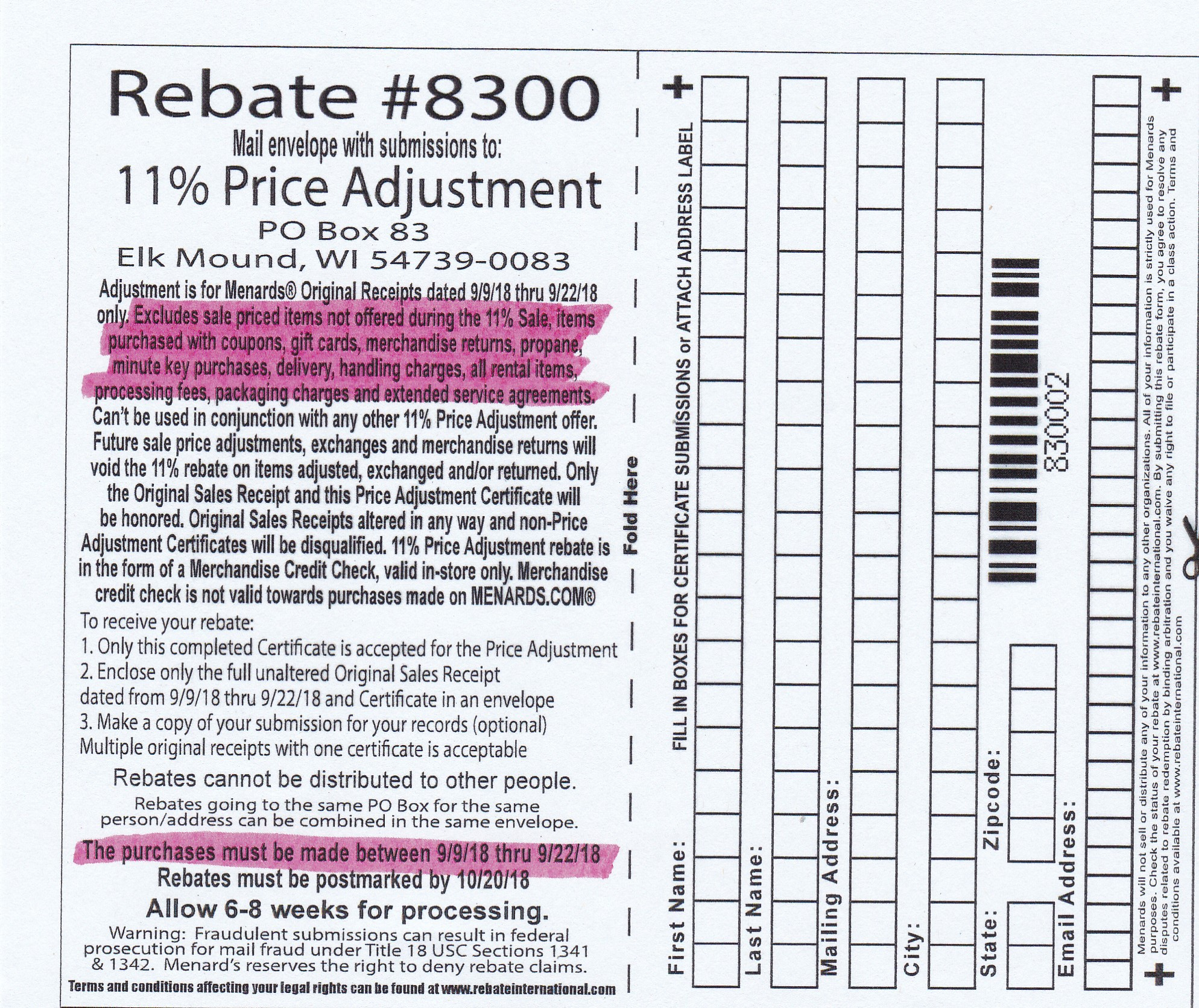 Menards Price Adjustment Rebate Form September 2022