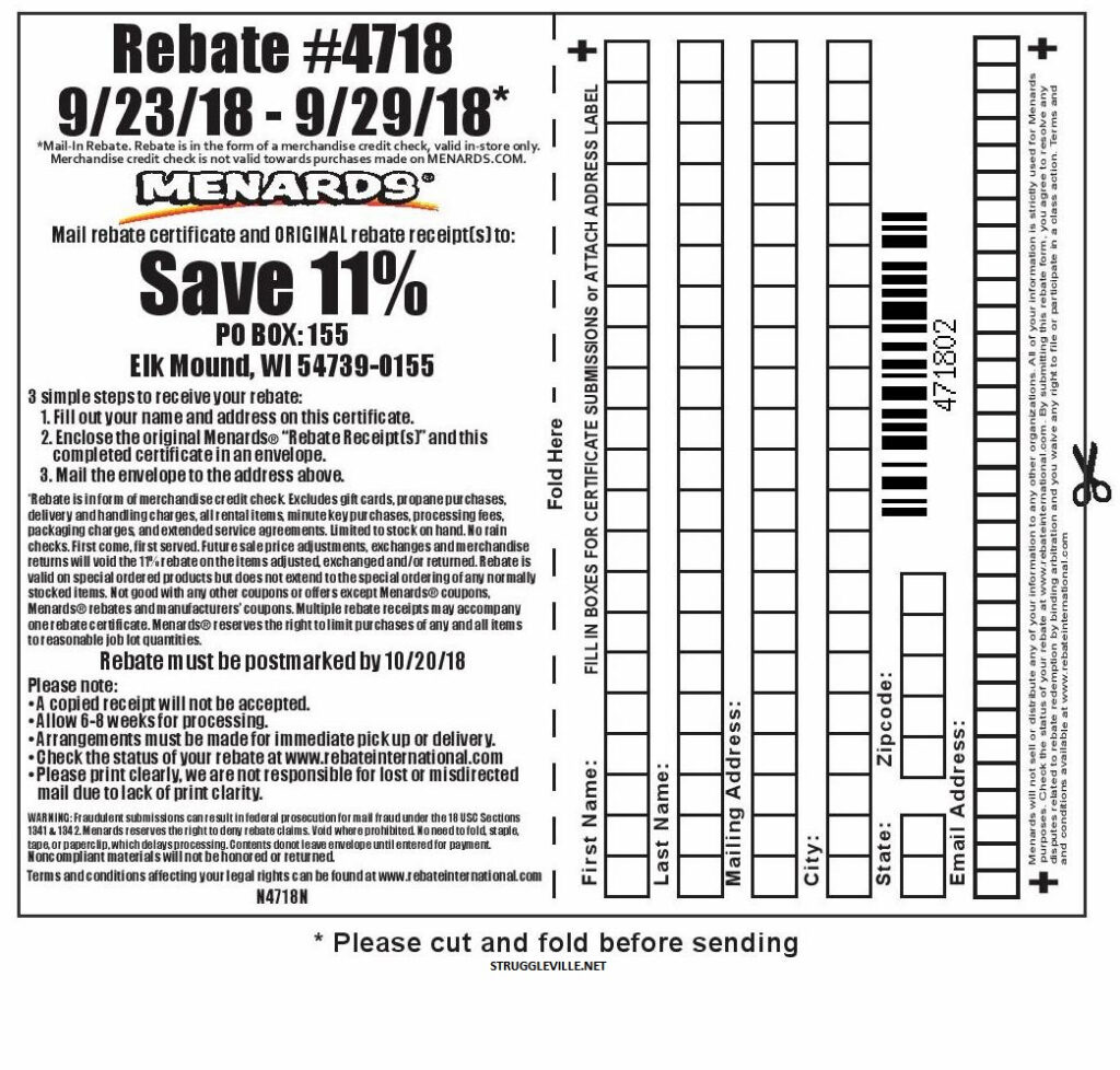 Menards Printable Rebate Form 6782