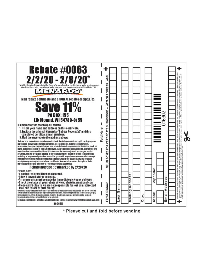 Menards Rebate 4168 Form