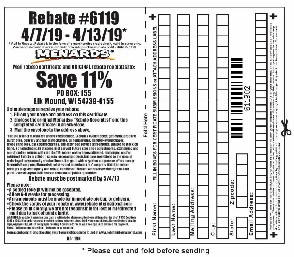 Menards Week Before 11 Rebate Form