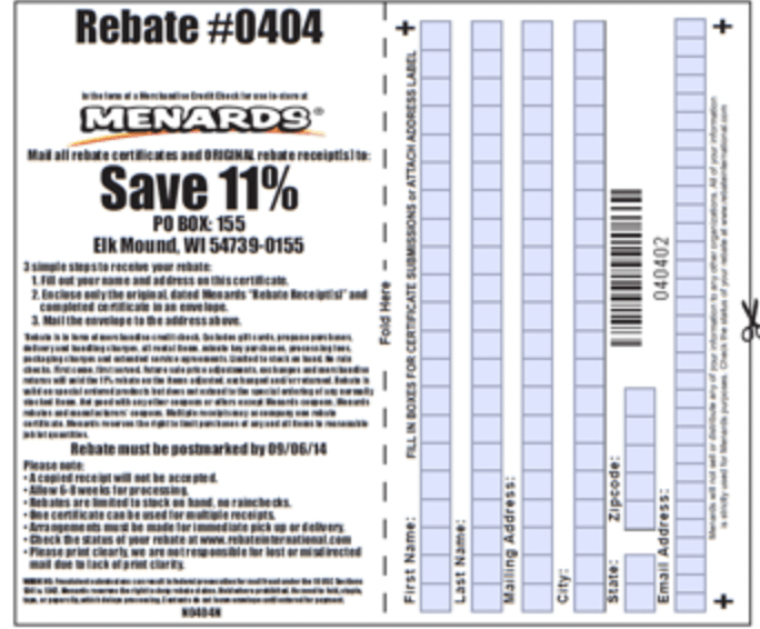 Is The 11 Rebate Going On At Menards