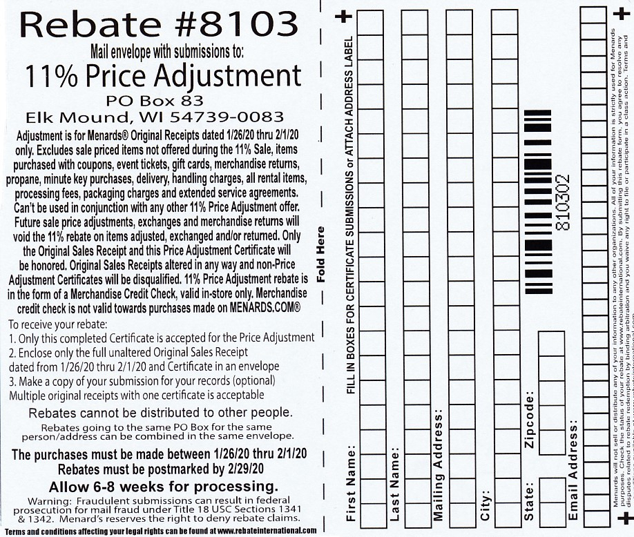 Menards Rebate 8103