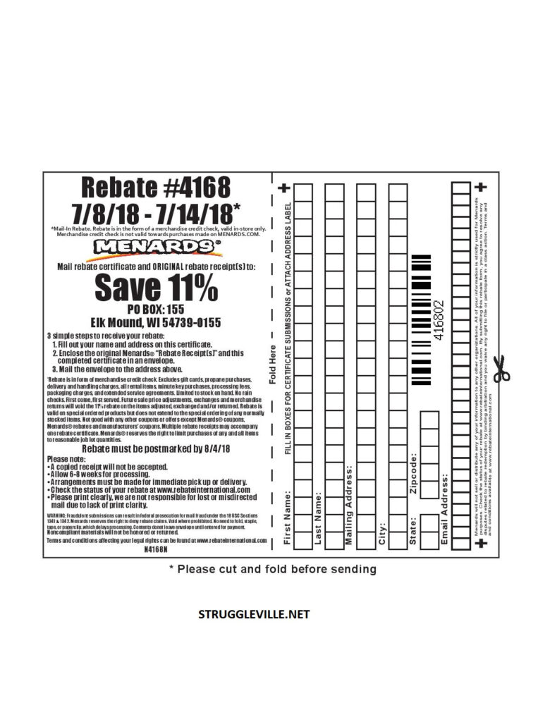 Menards Rebate 4168