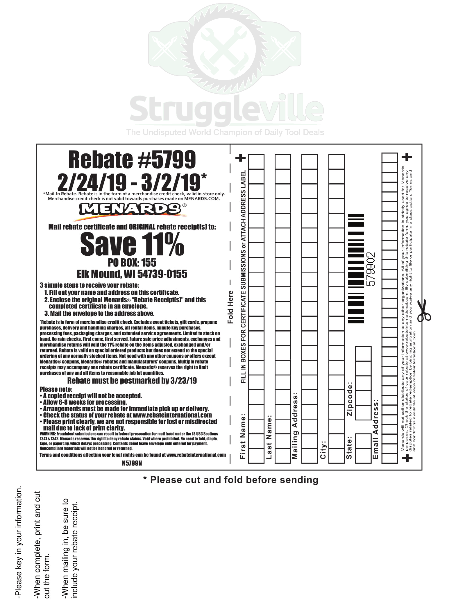 Menards Rebate Number 5799