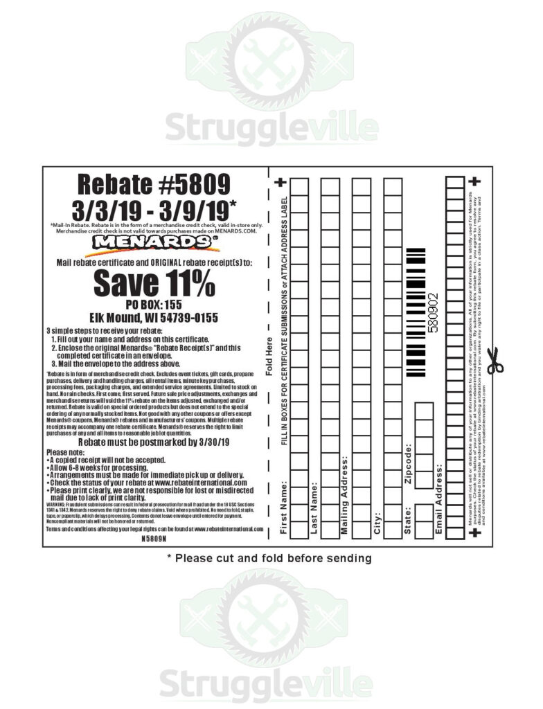 Print Menards Rebate 5809