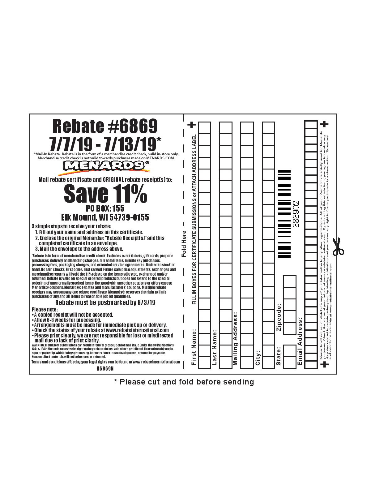 Rebate 6869 Menards