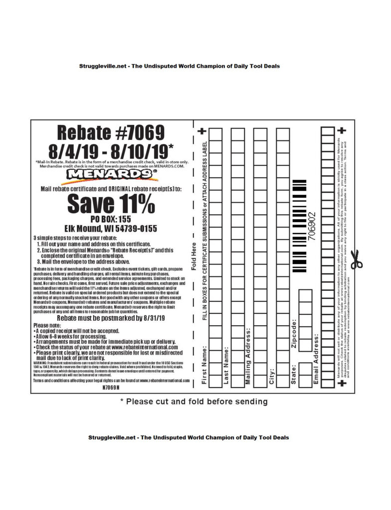 Menards 11 Rebate Postmark Date