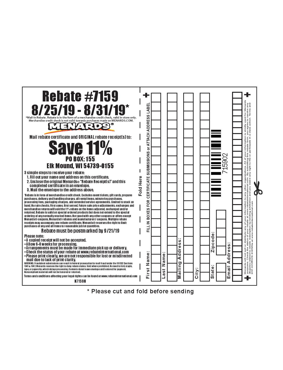 Rebate Menards 7159