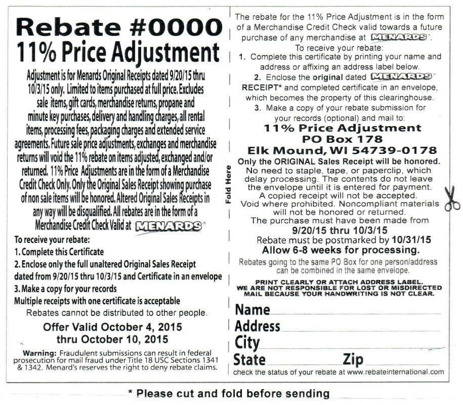 Menards 11 Secret Rebate