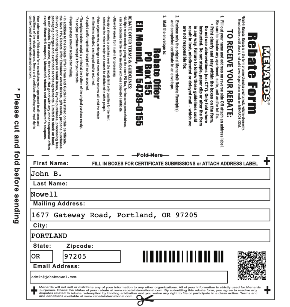 Redeem Rebate On Menards.com