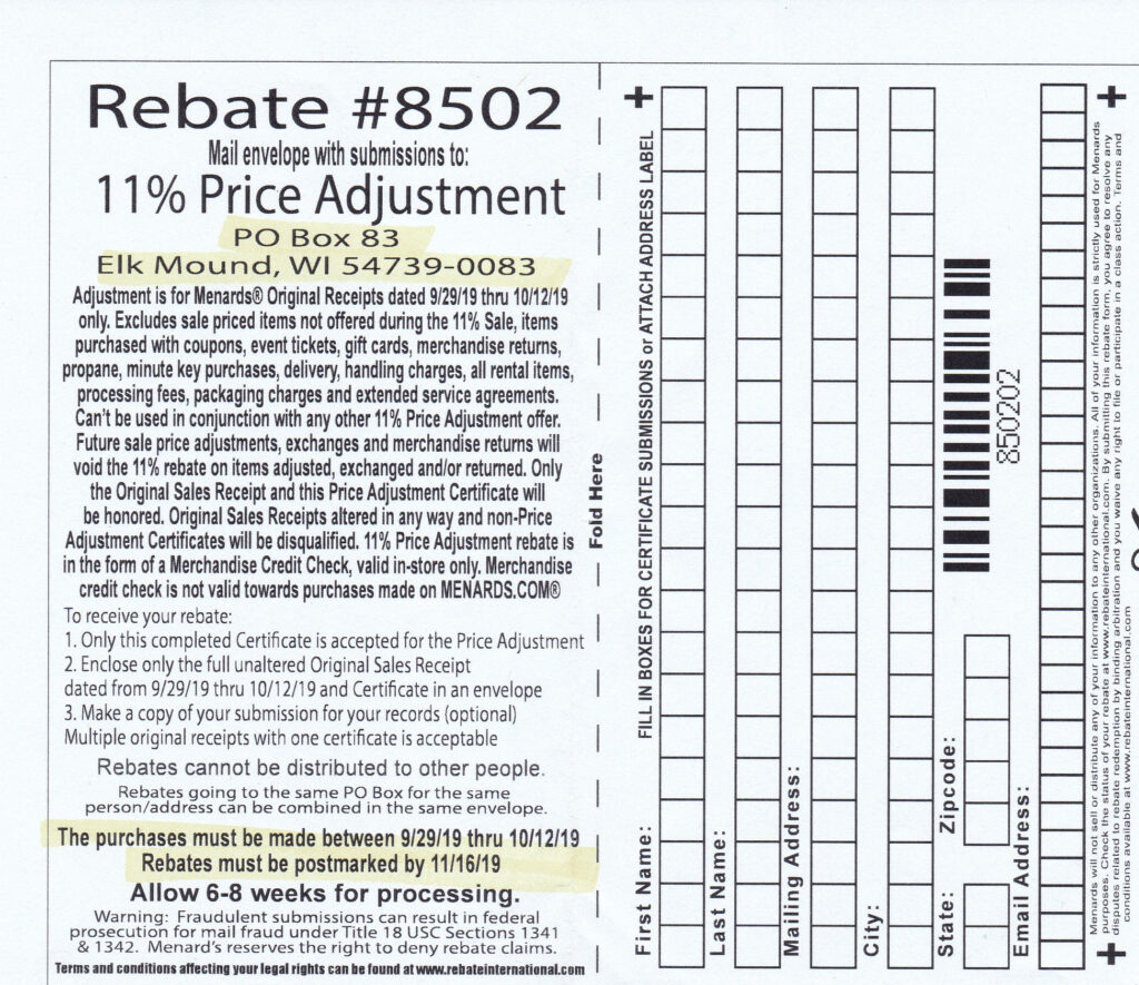 Menards Rebate 564