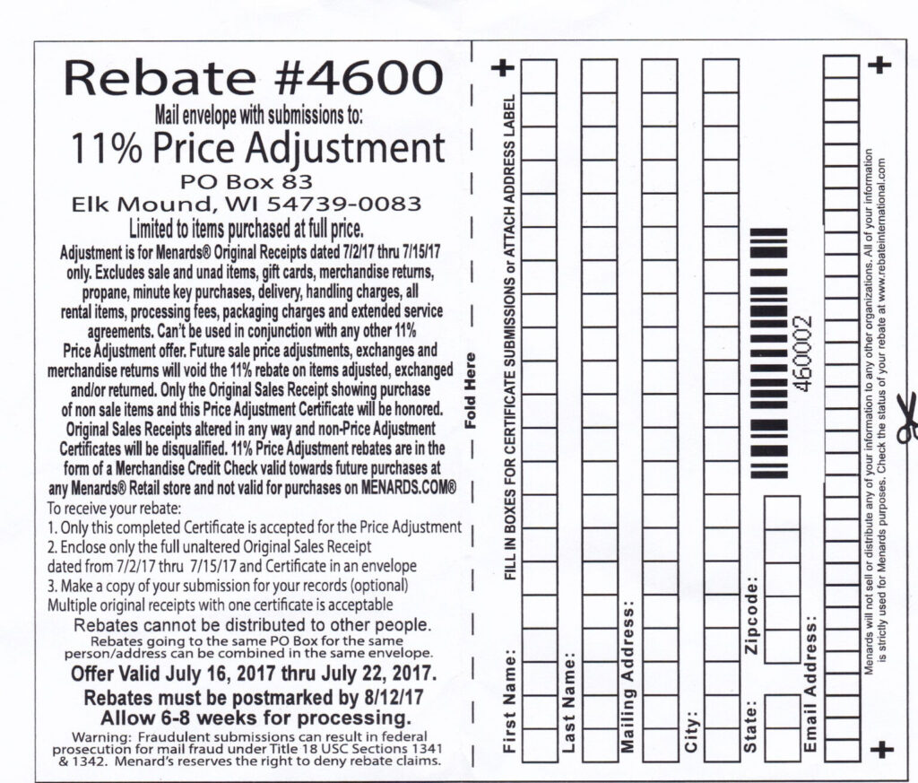 Have Not Received Menards Rebate