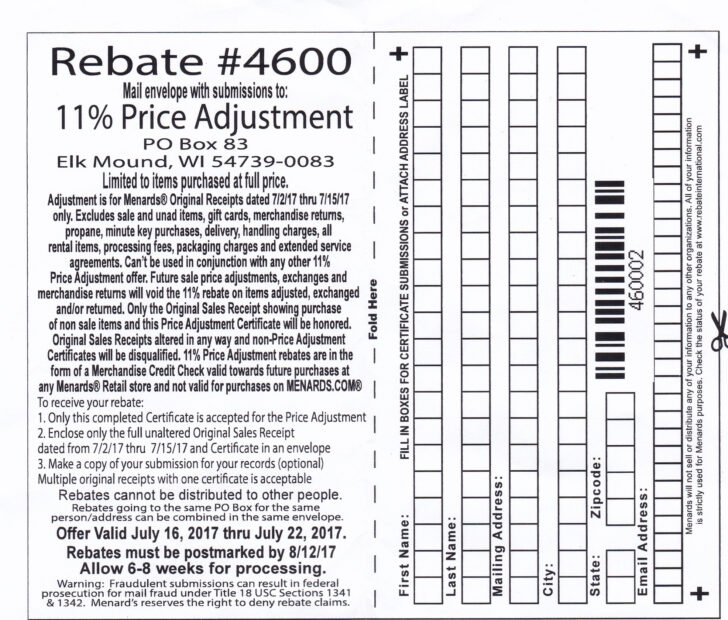 11 Menard's Price Adjustment Rebate T