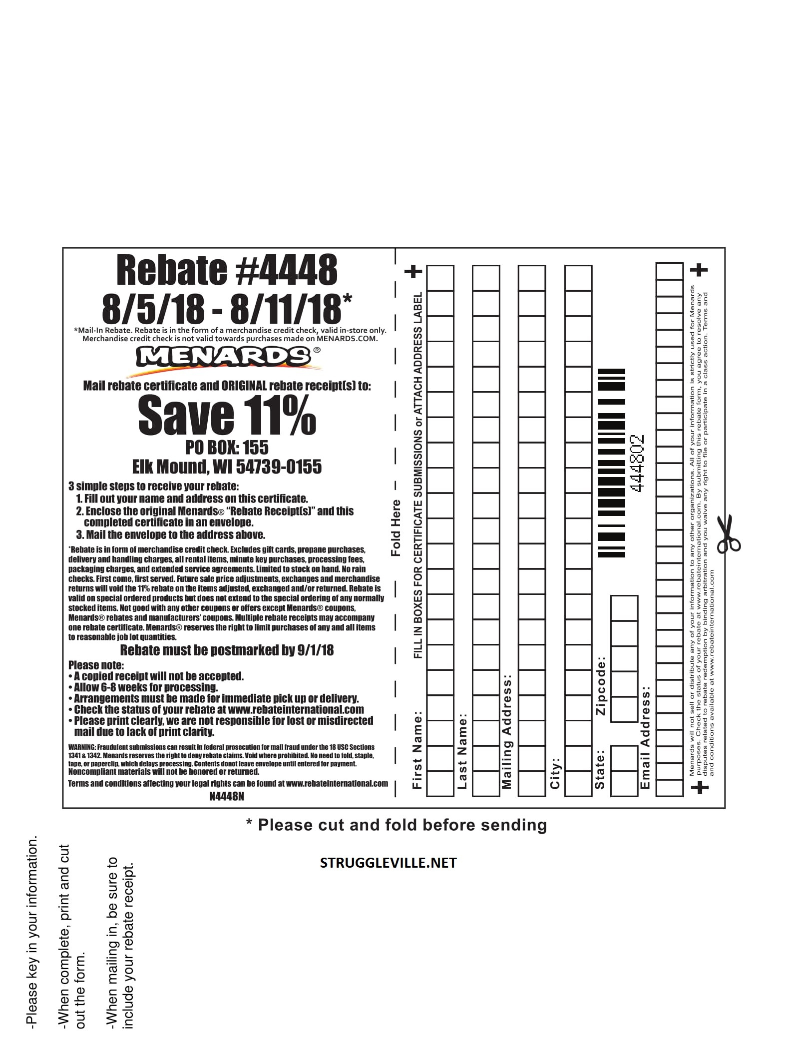 Print Menards Rebate 4448