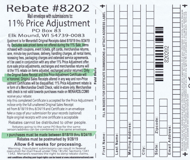 Menards 11 Off Rebate Number