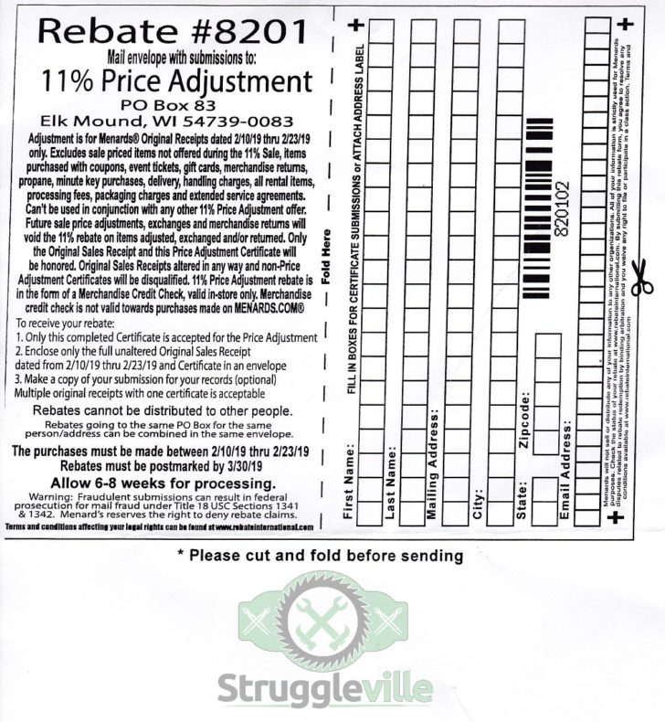 Menards Rebate 8201