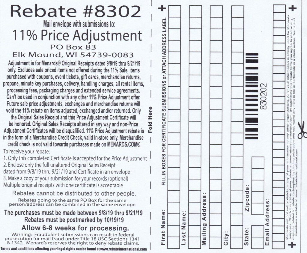 Menards Rebate 8302