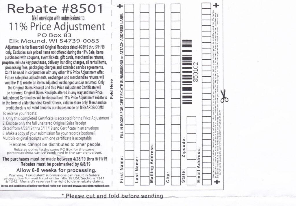 Menards Rebate 5 11 19 Price Adjustment