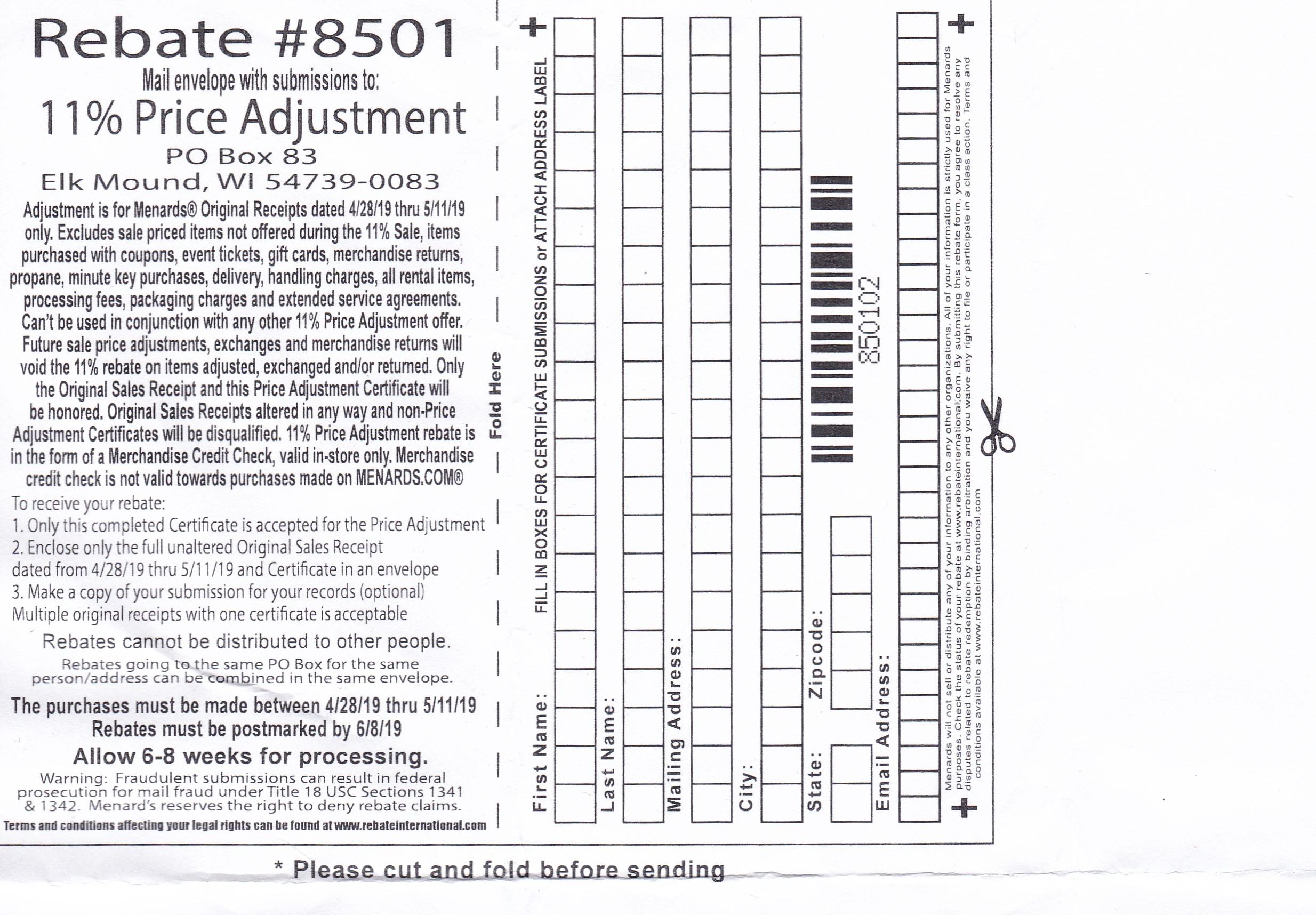 Menards Rebate 5 11 19 Price Adjustment