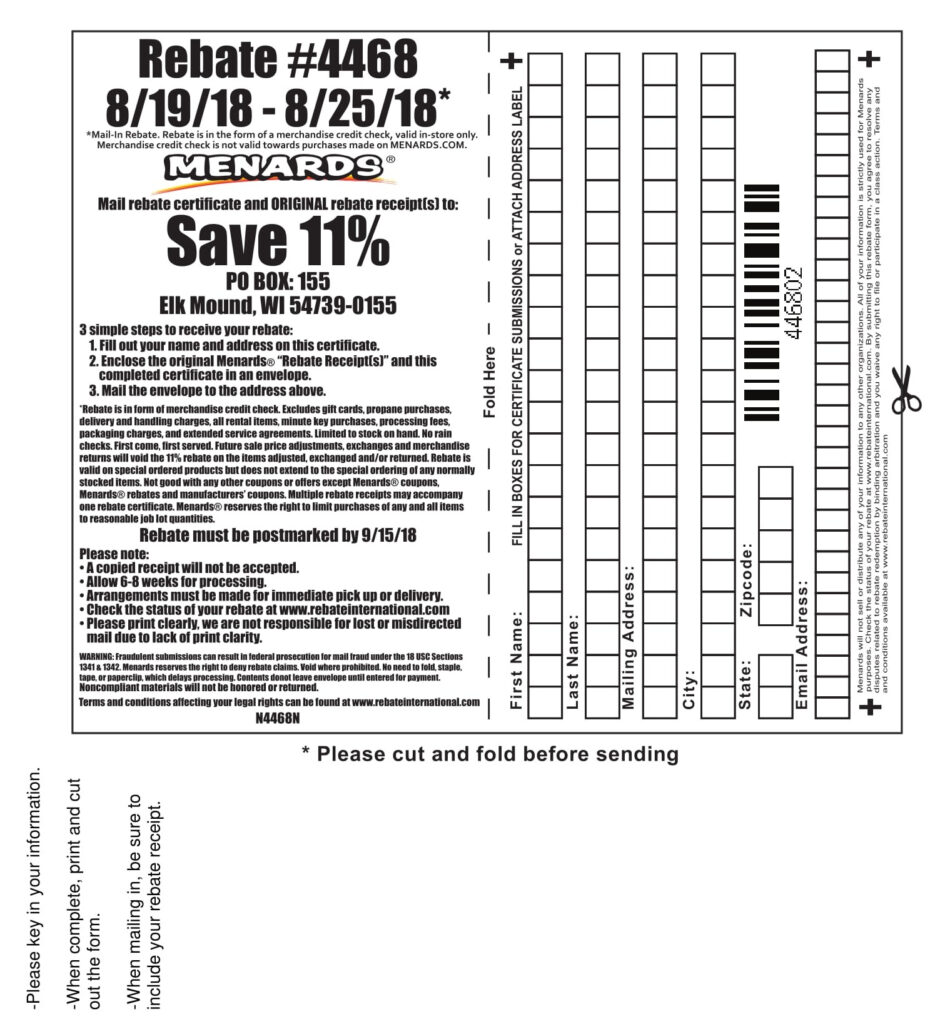 Menards Rebate Receipt 4468