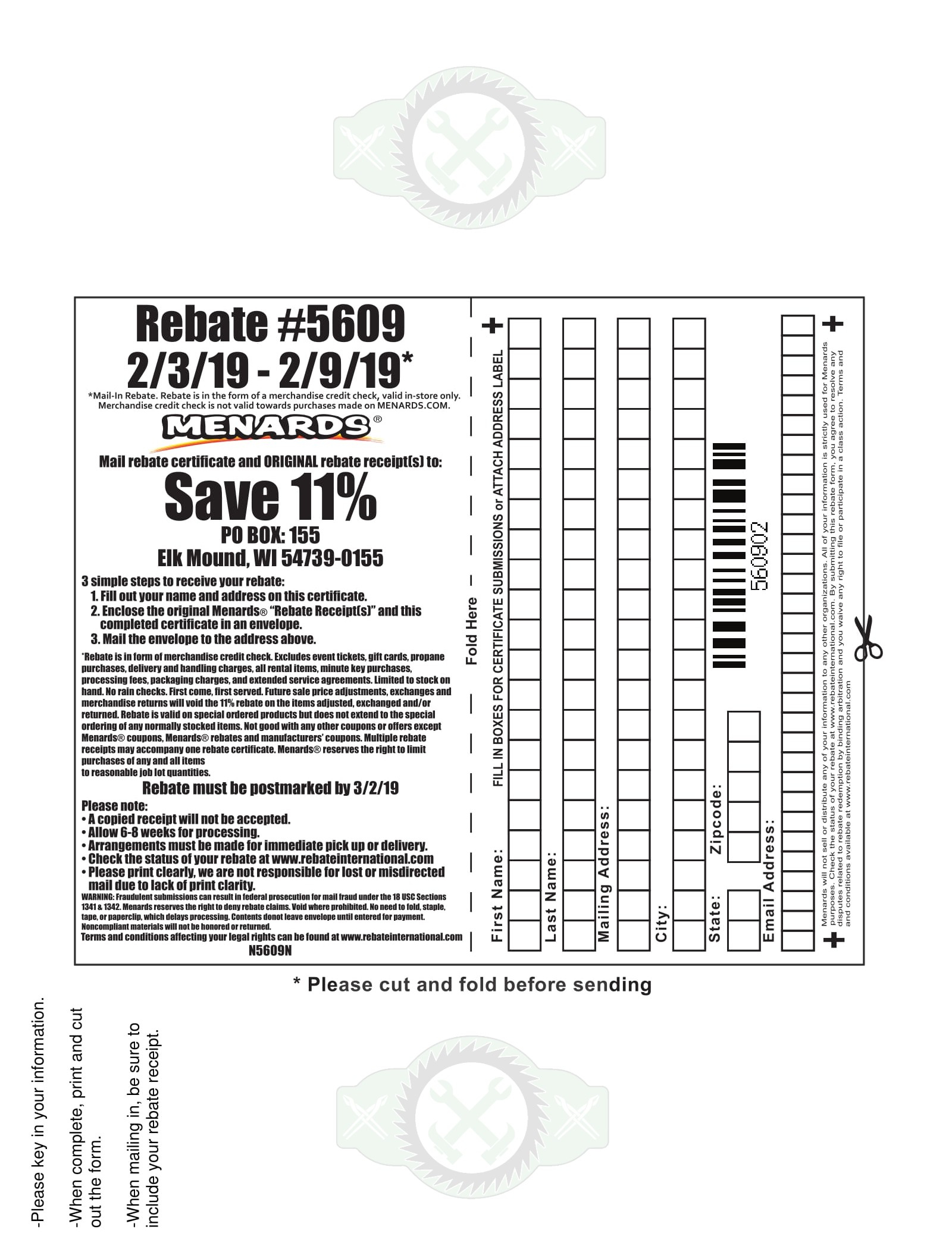 Print Menards Rebate 5609