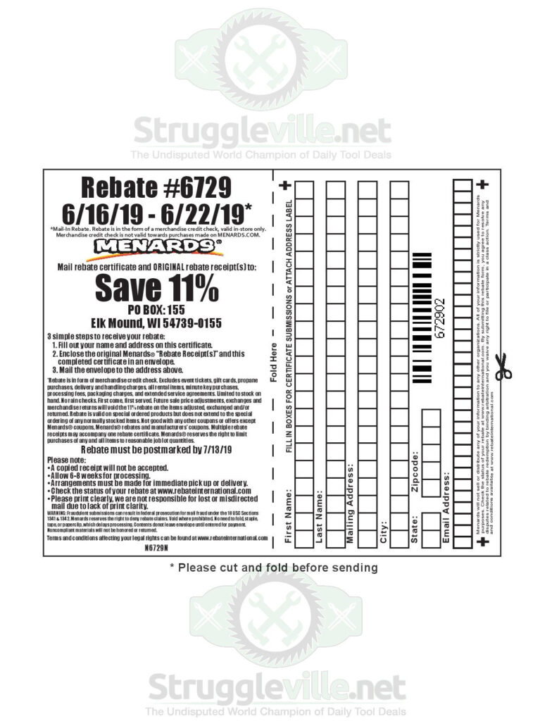 Print Menards Rebate 6729