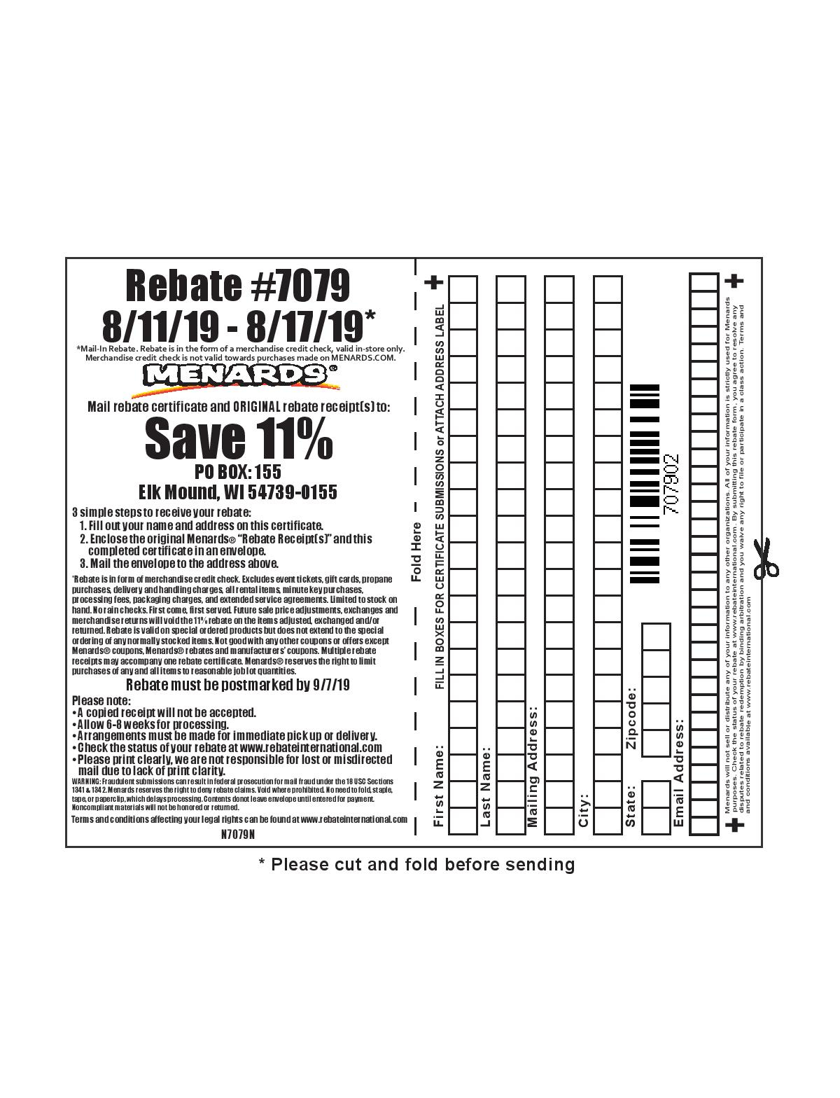 Menards Rebate Receipt 7079