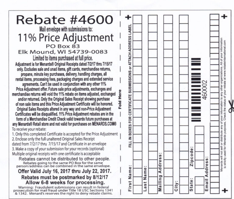 Menards 11 Price Adjustment Rebate Jan-feb 2023