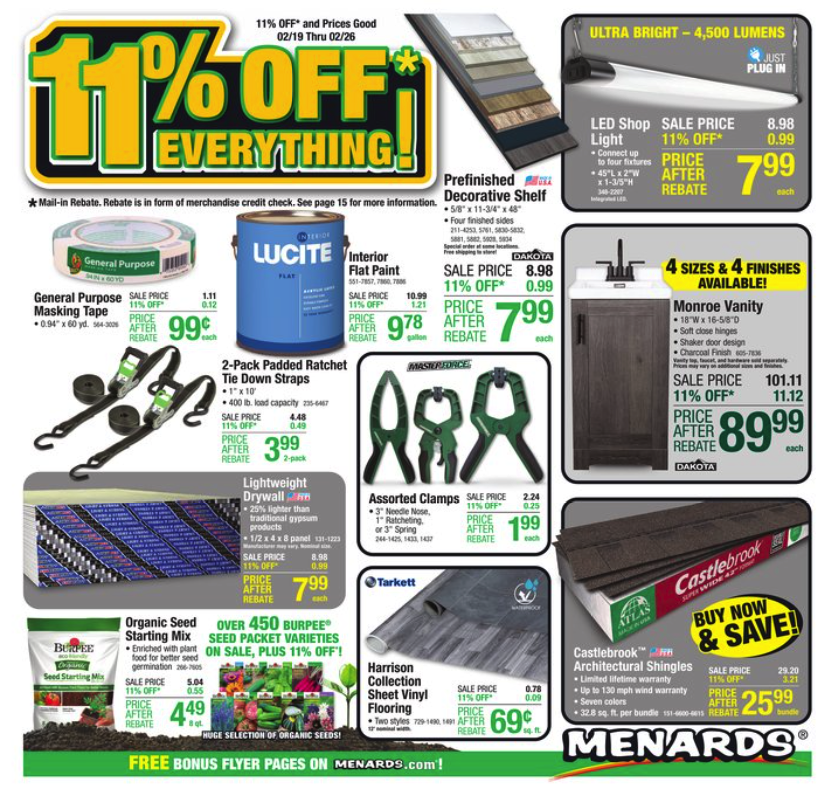 Menards 11 Rebate Sale History Dates