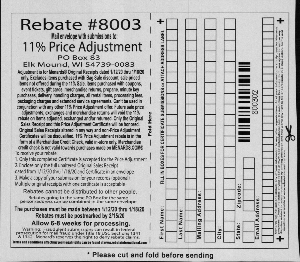 Menards Mail In Rebate 4878