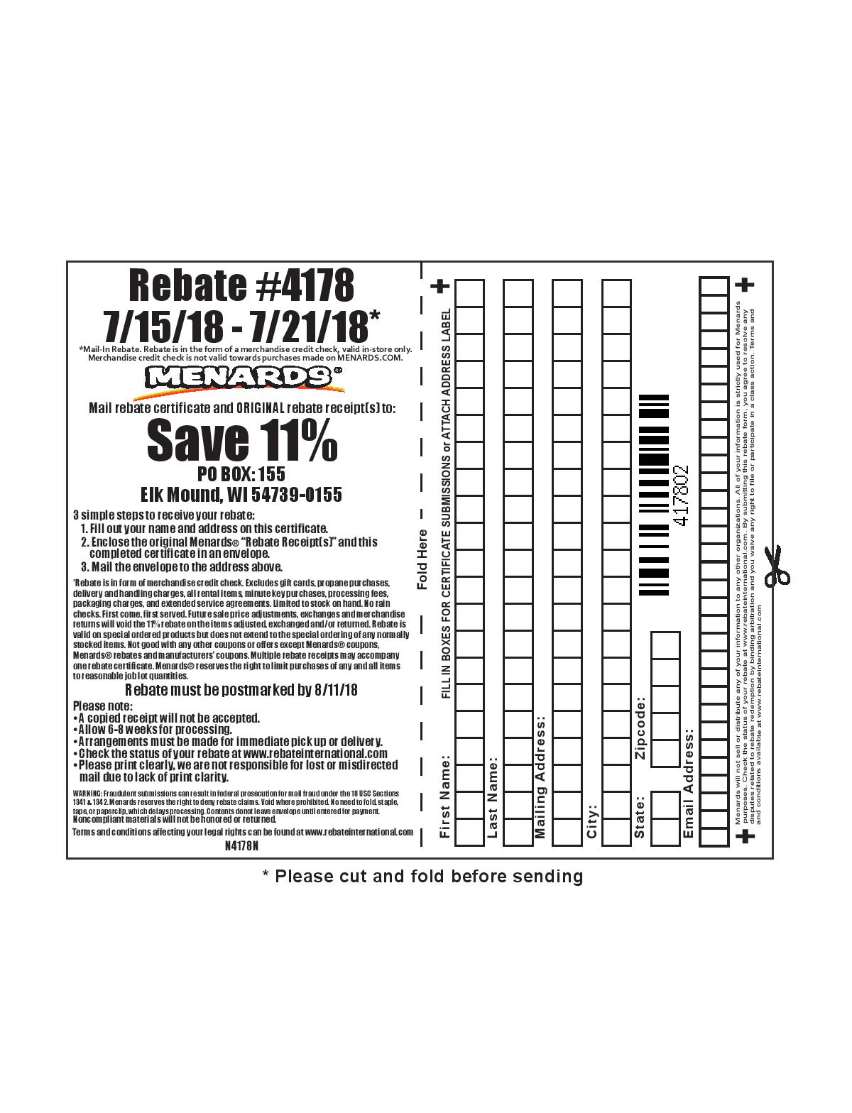 Menards Rebate Number 4178